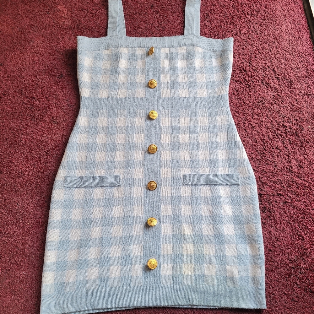 Pretty short checkered button up dress